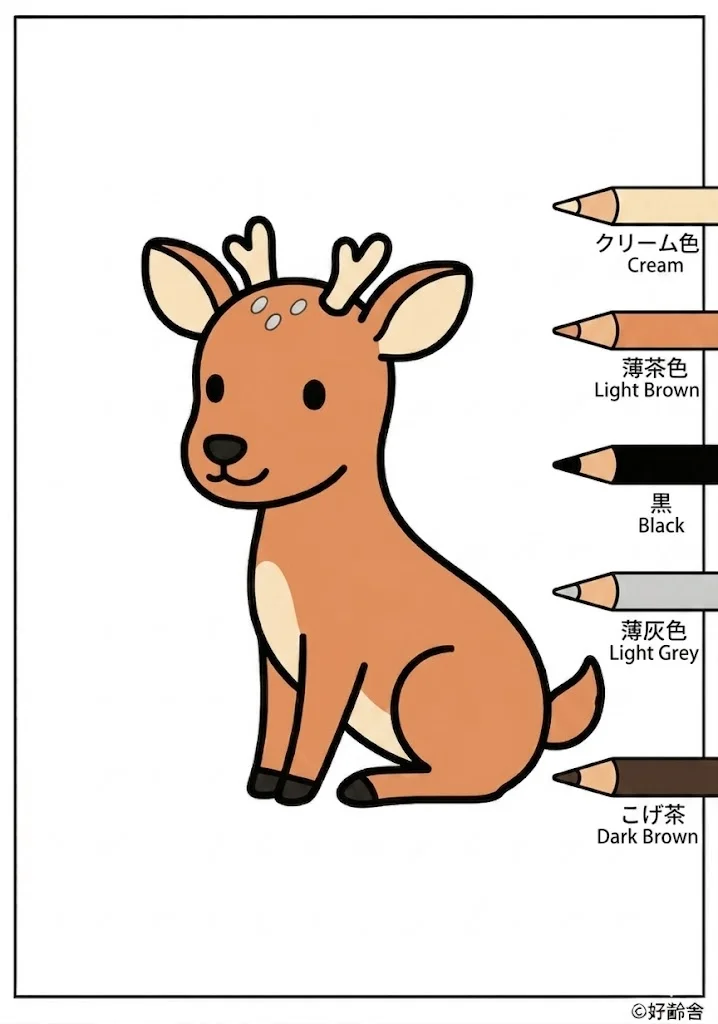鹿の塗り絵 完成見本（彩色の見本）