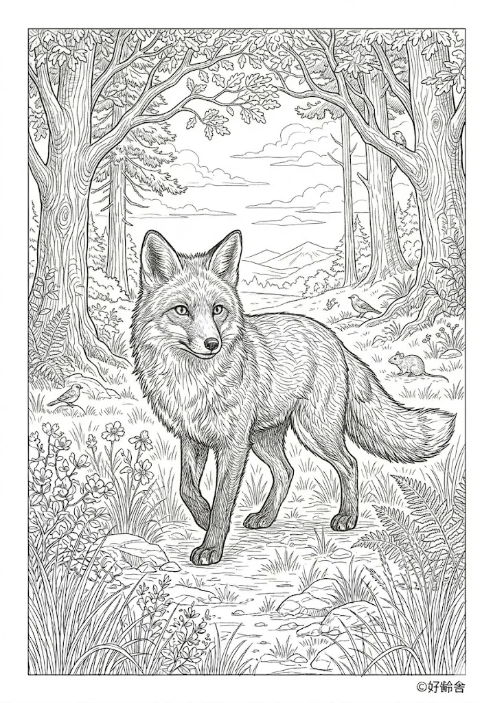 高齢者向け無料塗り絵：キツネ（芸術家・A4印刷用）