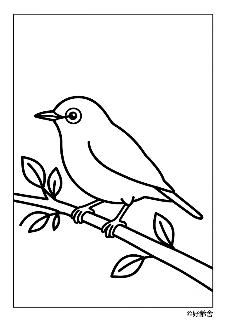 高齢者向け無料塗り絵：メジロ（初級・A4印刷用）