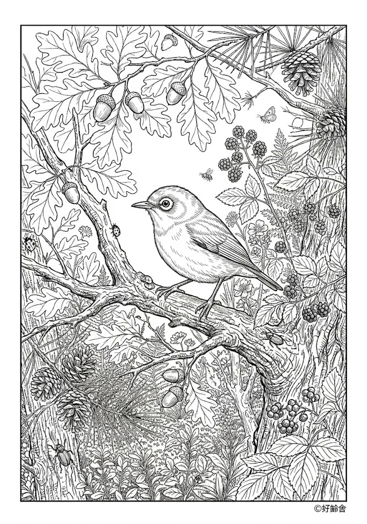 高齢者向け無料塗り絵：メジロ（芸術家・A4印刷用）