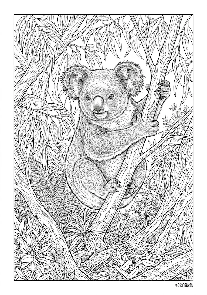 高齢者向け無料塗り絵：コアラ（芸術家・A4印刷用）