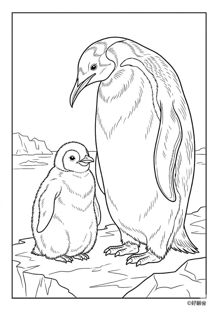 高齢者向け無料塗り絵：ペンギン（中級・A4印刷用）