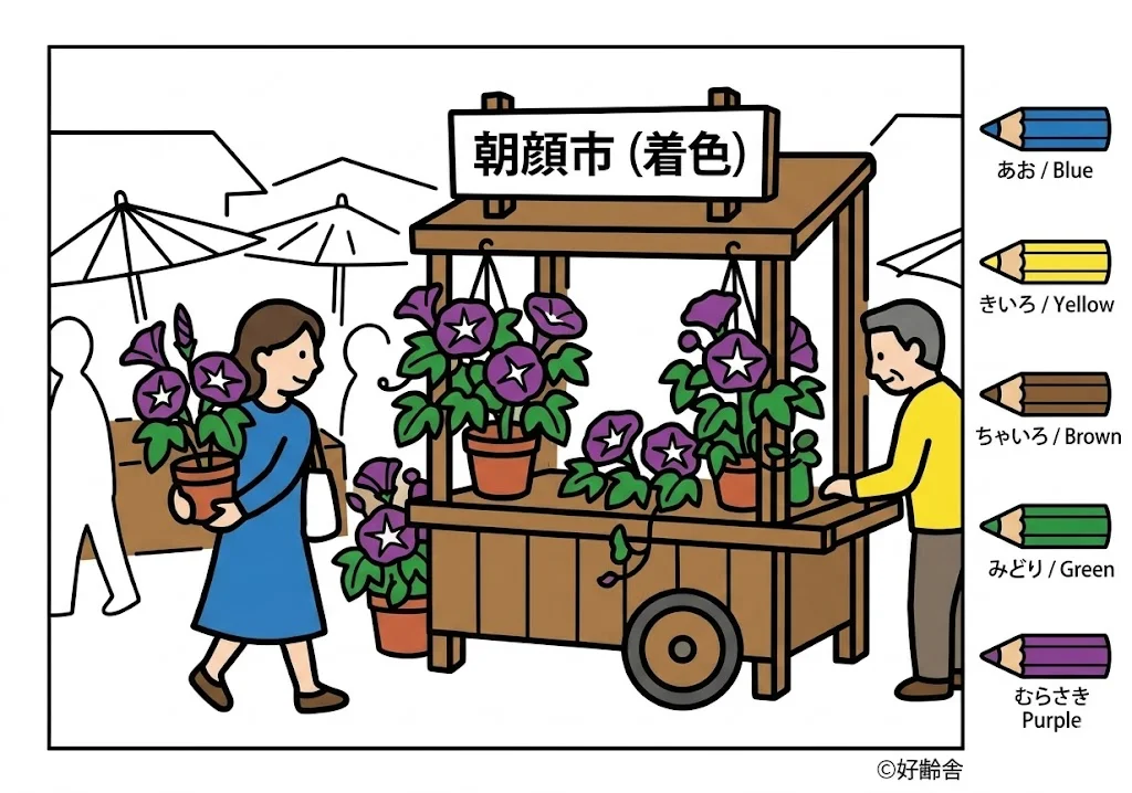 朝顔市 (1)の着色見本