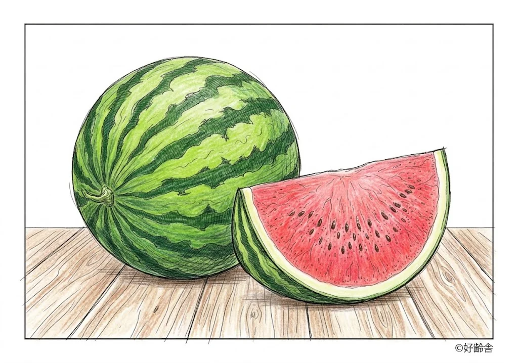 すいかの塗り絵 完成見本（カラーサンプル・高齢者レク用）