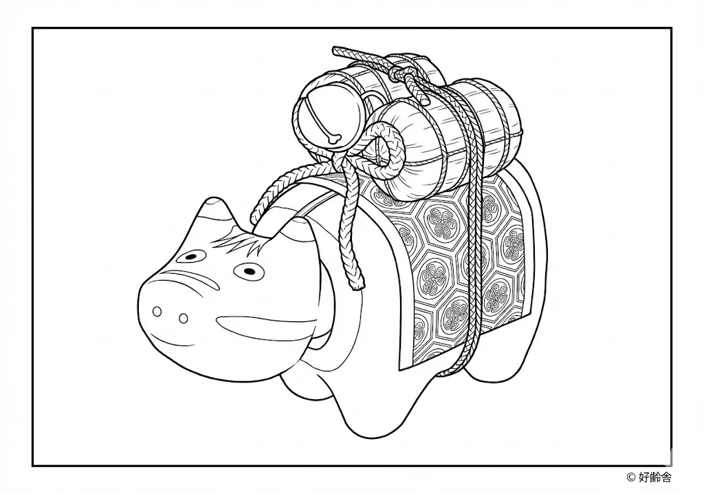 高齢者向け無料塗り絵：赤べこ（A4印刷用・脳トレ介護レク）