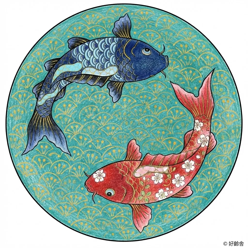 有田焼の塗り絵 完成見本（カラーサンプル・高齢者レク用）