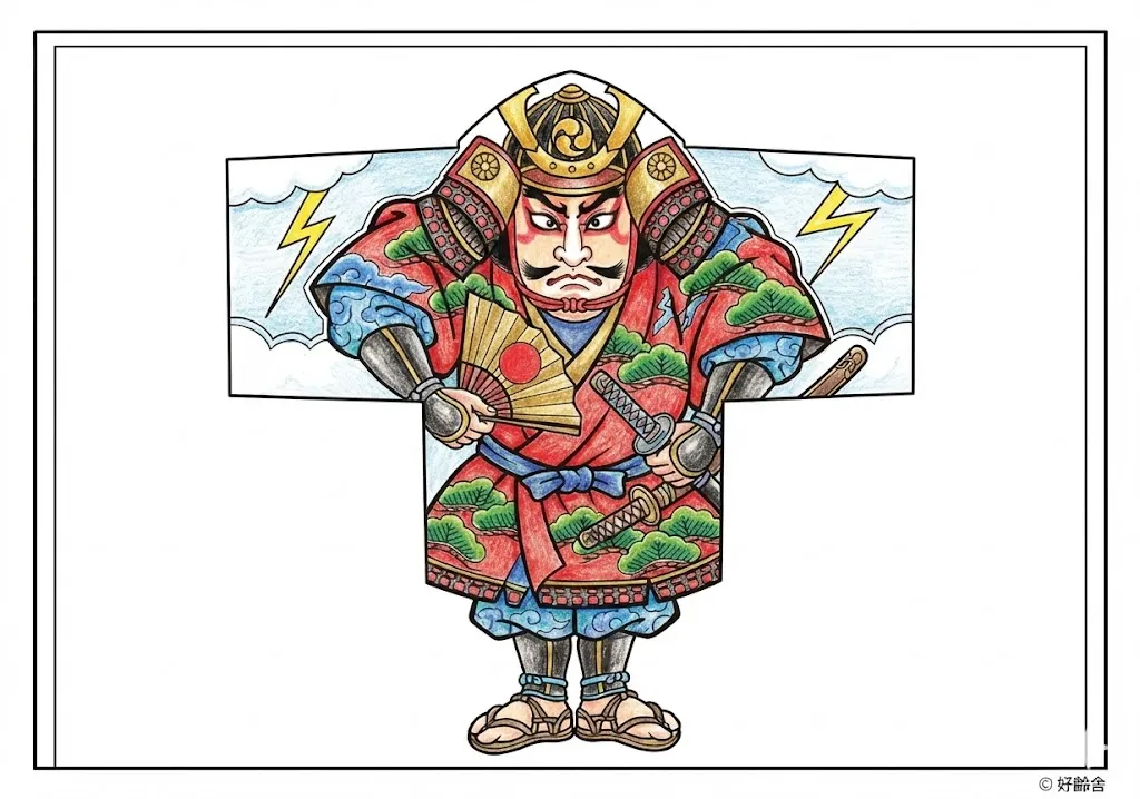 奴凧の塗り絵 完成見本（カラーサンプル・高齢者レク用）
