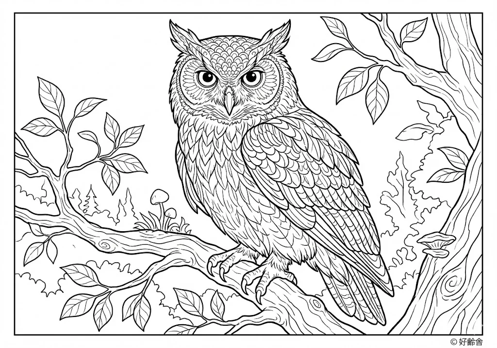 Printable Free Animal Coloring for Seniors: Owl coloring page for seniors