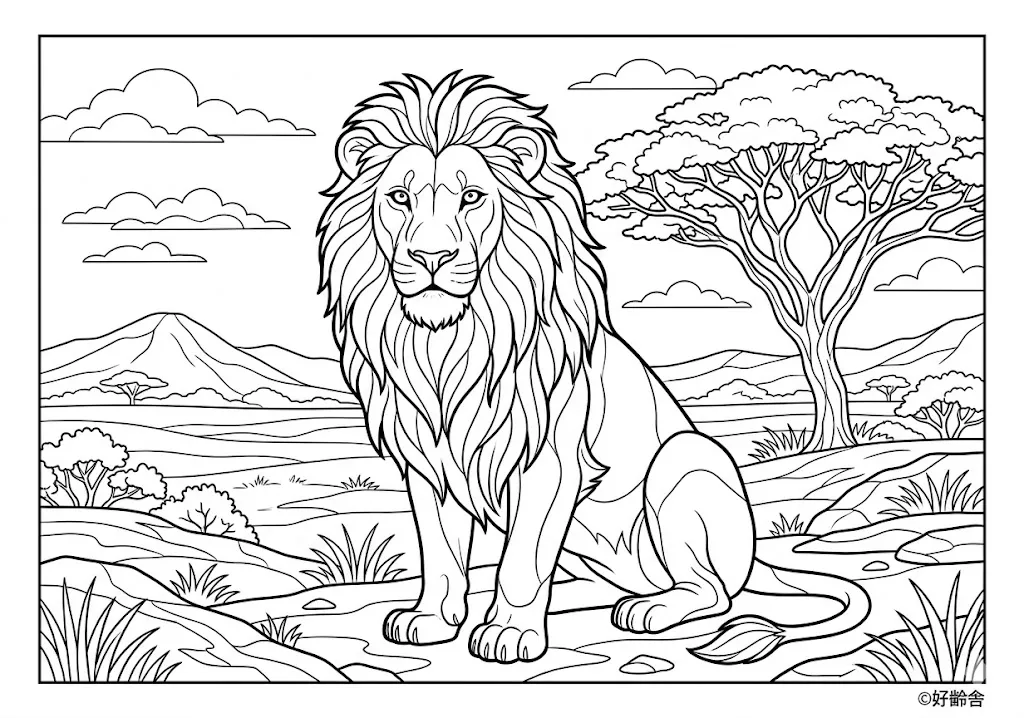 Printable Free Animal Coloring for Seniors: Lion coloring page for seniors