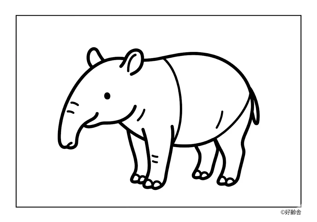 Printable Free Animal Coloring for Seniors: Tapir coloring page for seniors