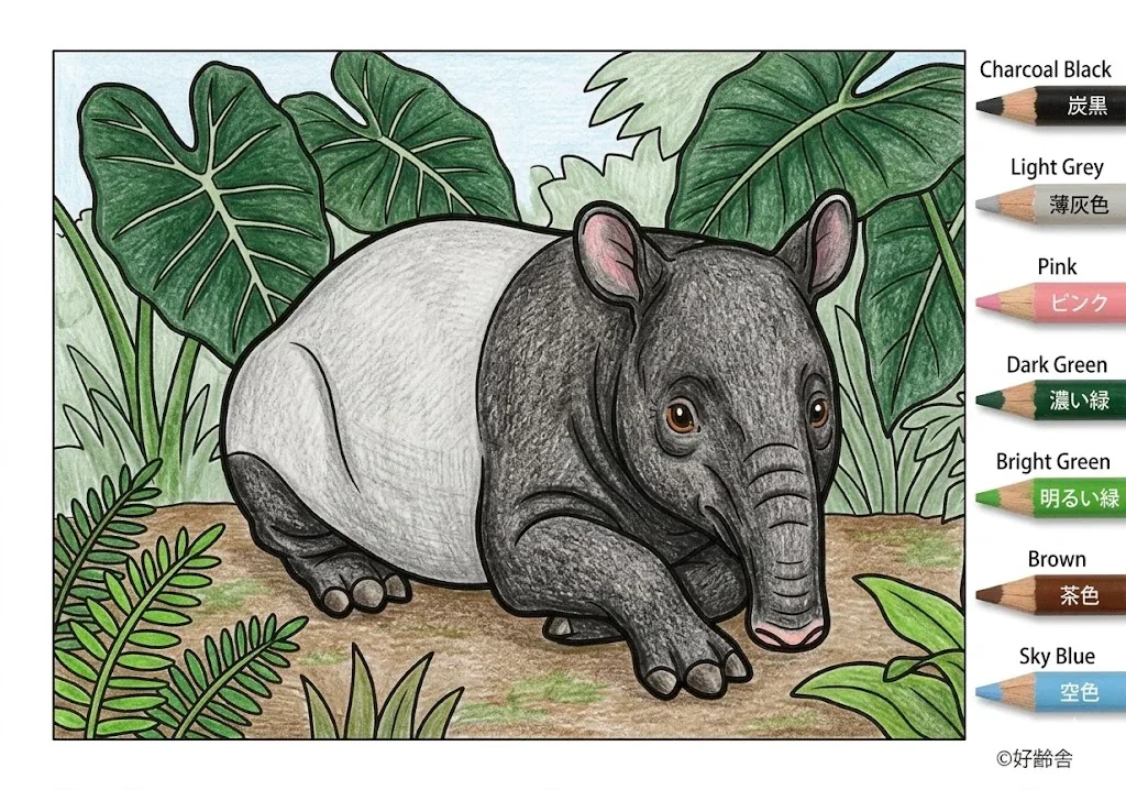 Colored Free Animal Coloring for Seniors: Tapir coloring page example