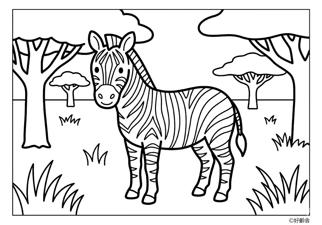 Printable Free Animal Coloring for Seniors: Zebra coloring page for seniors