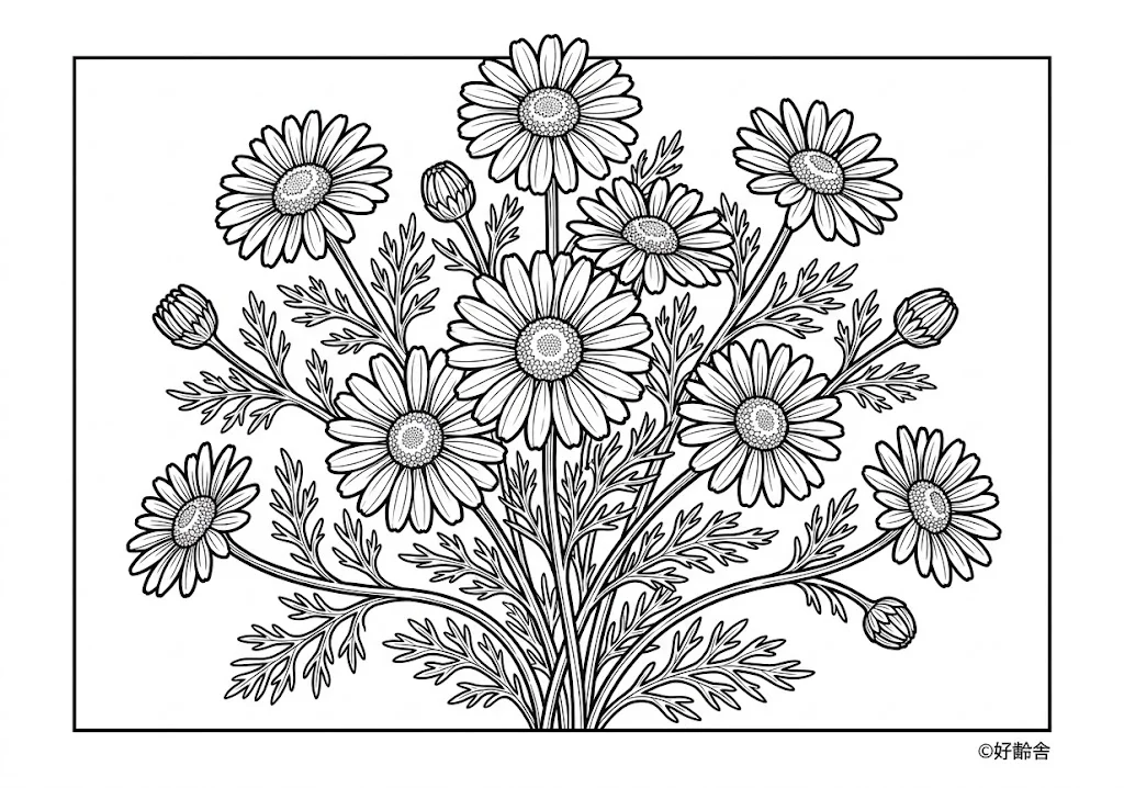 Printable Chamomile coloring book coloring page for seniors