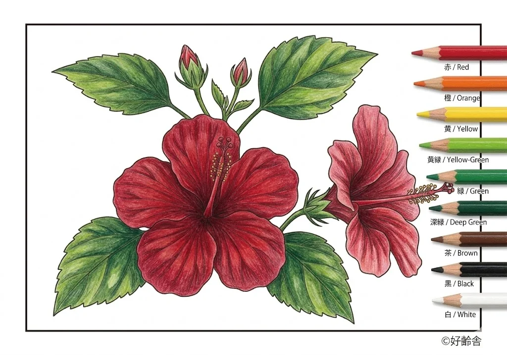 Colored Hibiscus coloring book coloring page example