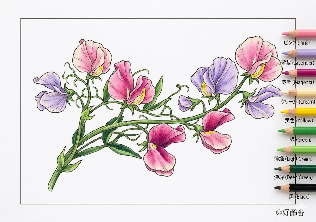 Colored Sweet pea coloring book coloring page example