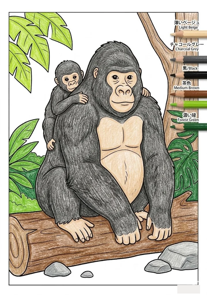 Colored Free Animal Coloring for Seniors: Gorilla coloring page example