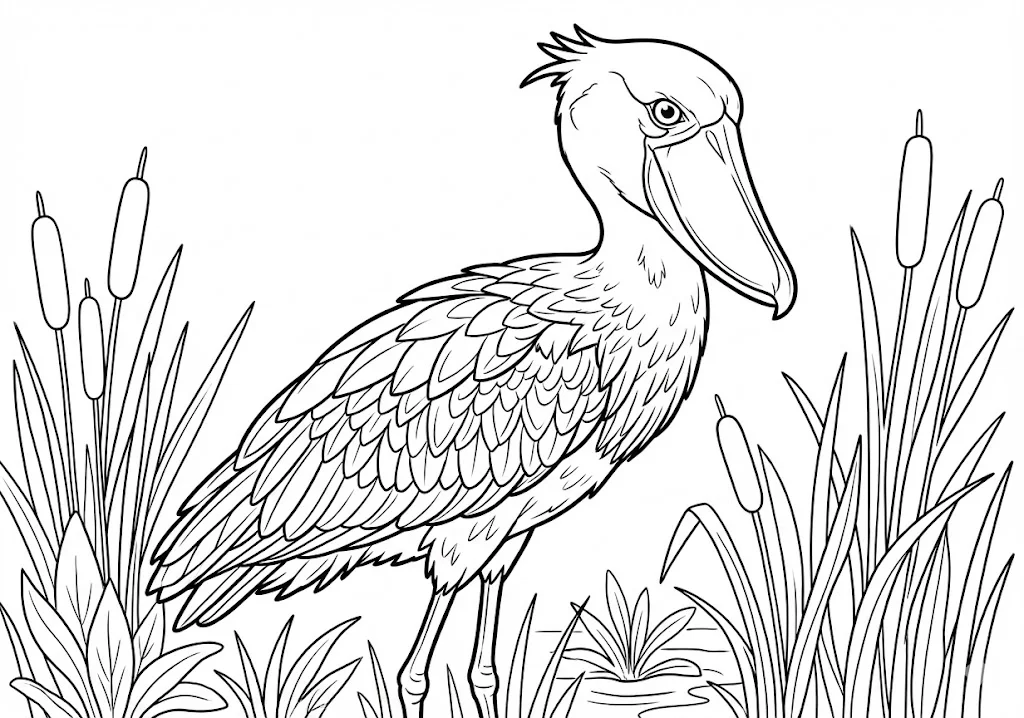 Printable Free Animal Coloring for Seniors: Shoebill coloring page for seniors