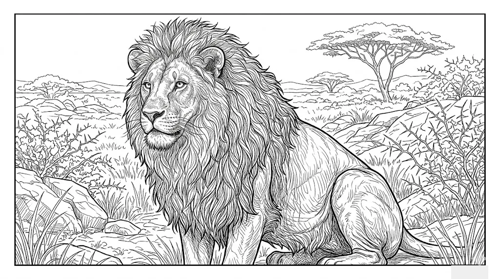 Printable Free Animal Coloring for Seniors: Lion coloring page for seniors