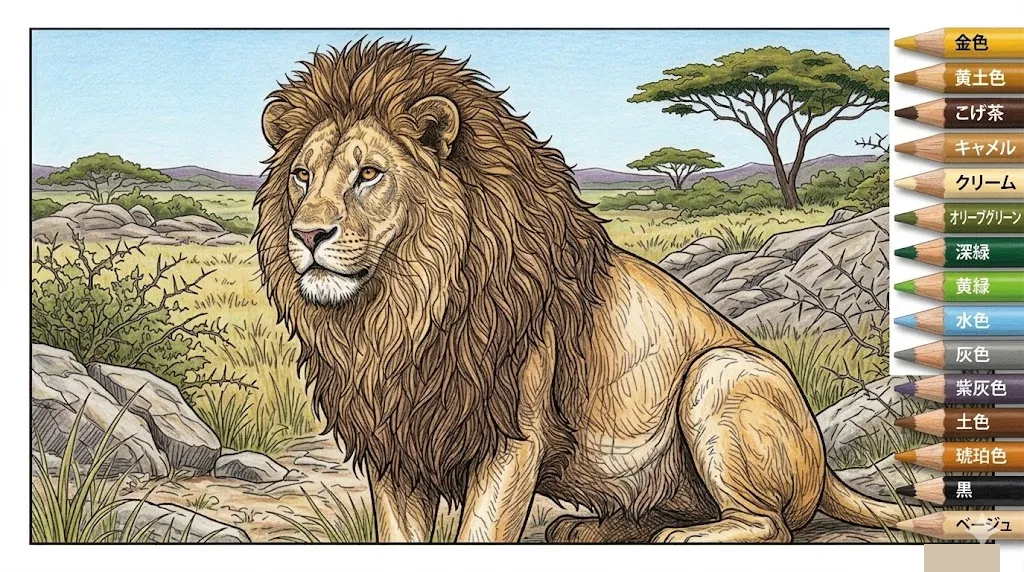 Colored Free Animal Coloring for Seniors: Lion coloring page example