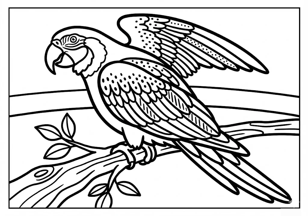 Printable Free Animal Coloring for Seniors: Parrot coloring page for seniors