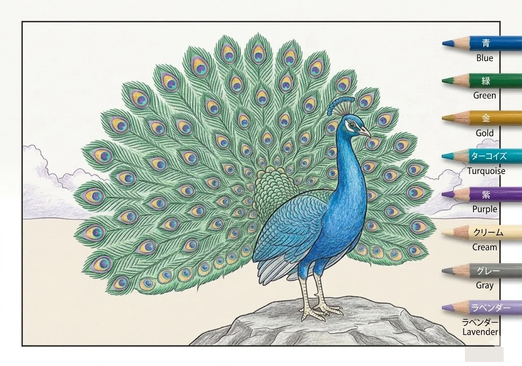 Peacock colored example
