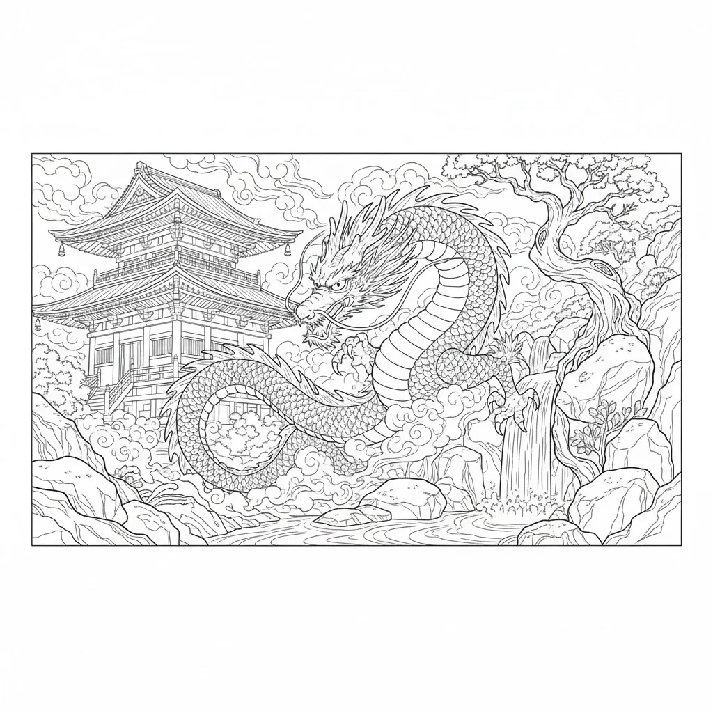 Printable Free Animal Coloring for Seniors: Dragon coloring page for seniors