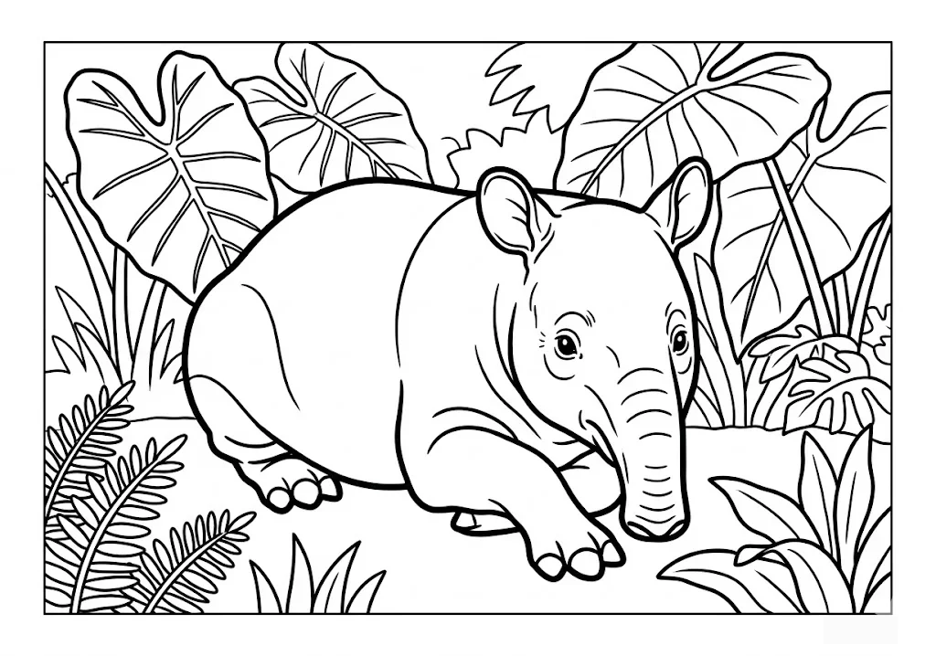 Printable Free Animal Coloring for Seniors: Tapir coloring page for seniors