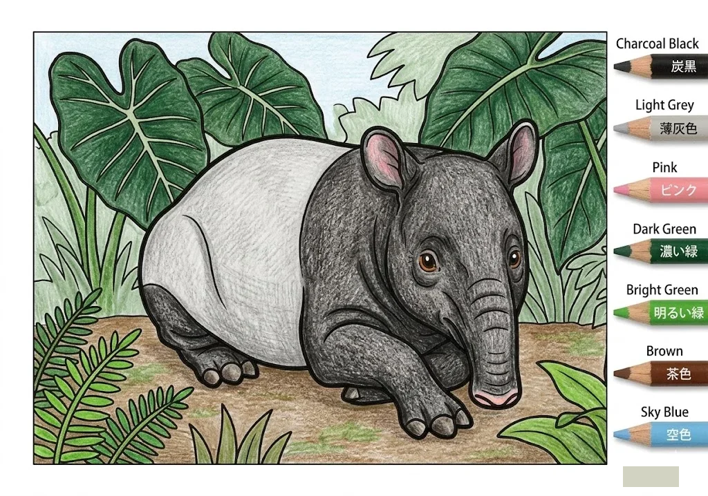 Colored Free Animal Coloring for Seniors: Tapir coloring page example