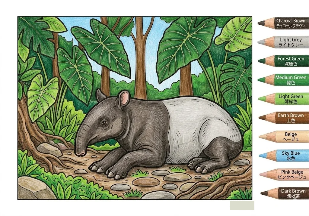 Colored Free Animal Coloring for Seniors: Tapir coloring page example