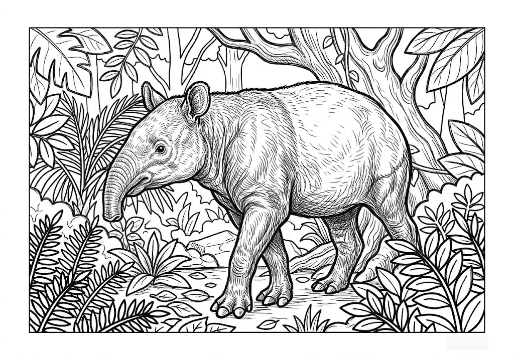 Printable Free Animal Coloring for Seniors: Tapir coloring page for seniors