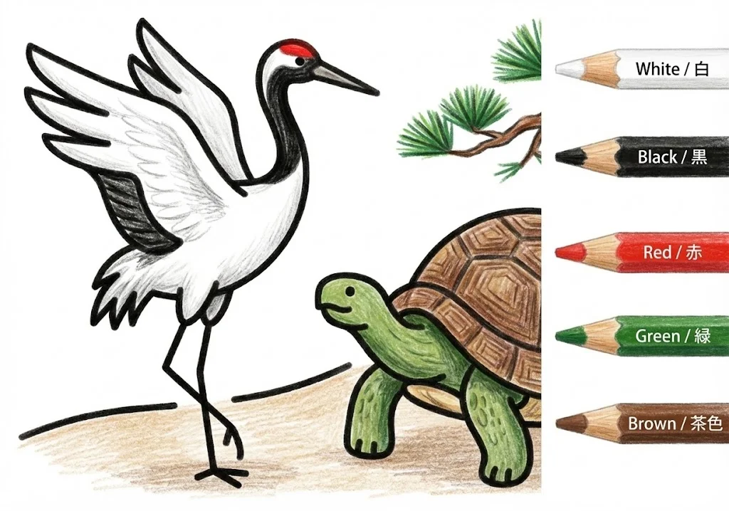 Crane and Turtle colored