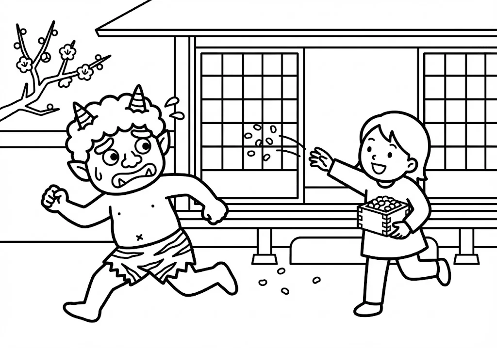 Setsubun — Bean Throwing coloring page