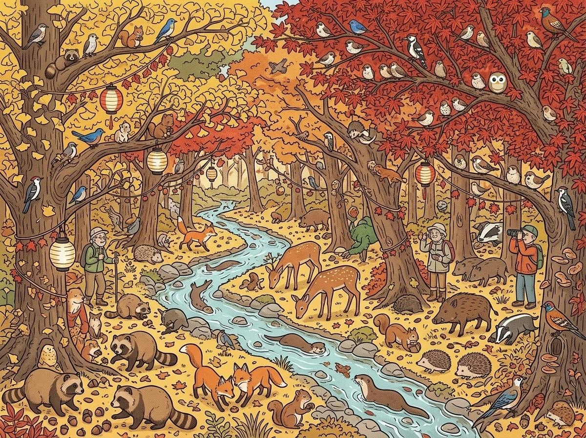 Free Picture Puzzle: Forest Animals & Wild Birds of Autumn