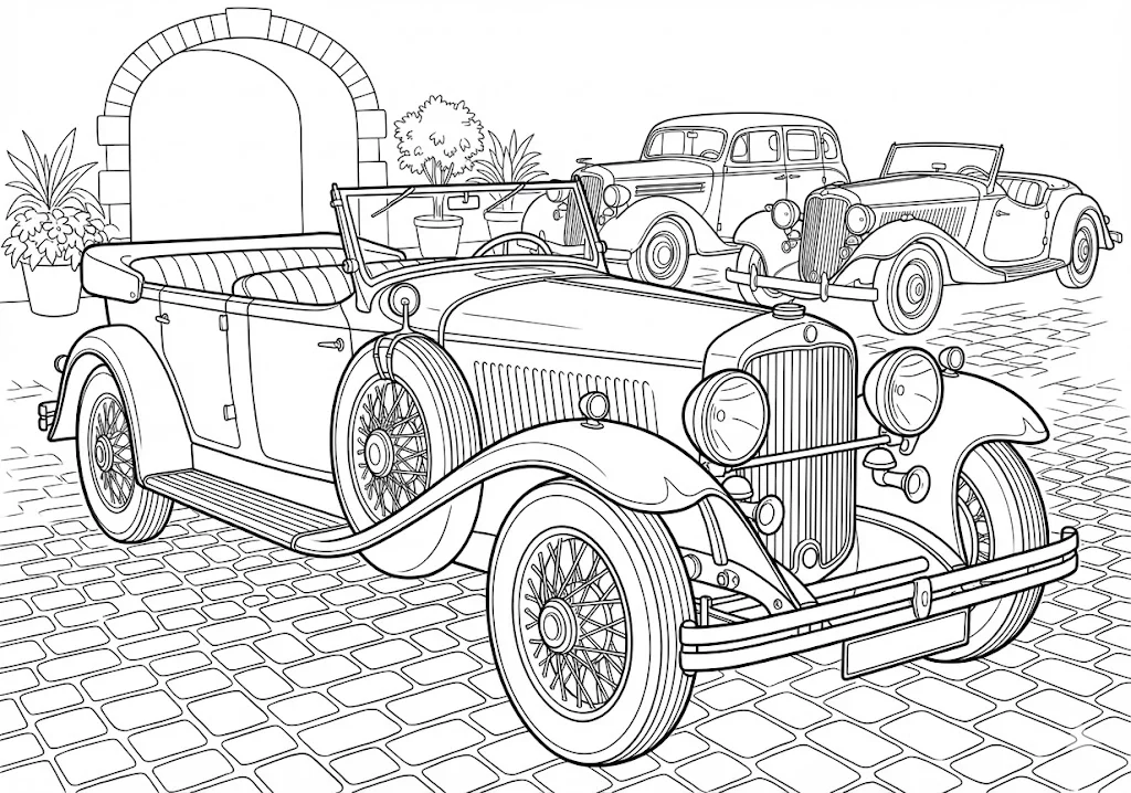 Printable free coloring page for seniors: Classic Cars coloring page