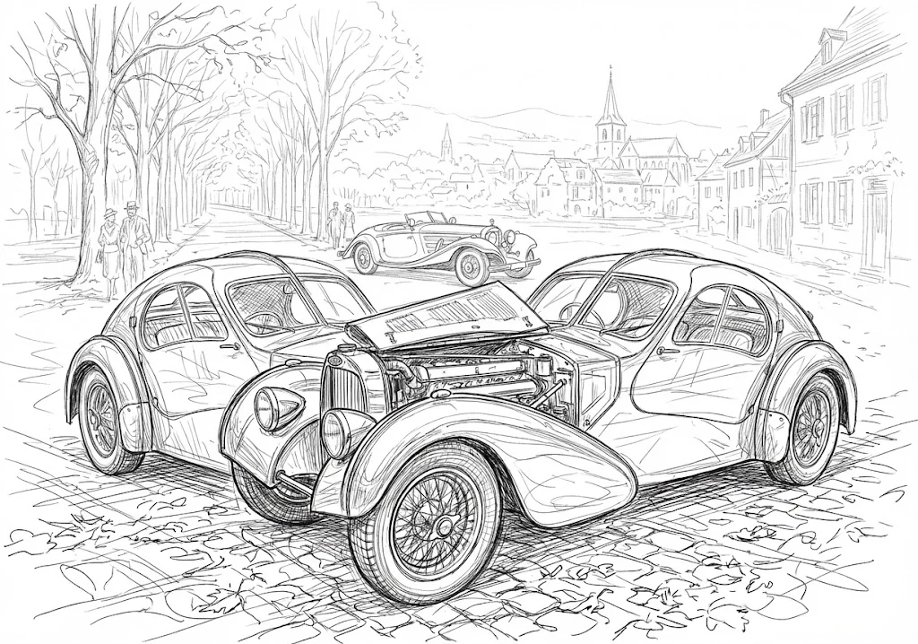Printable free coloring page for seniors: Classic Cars coloring page