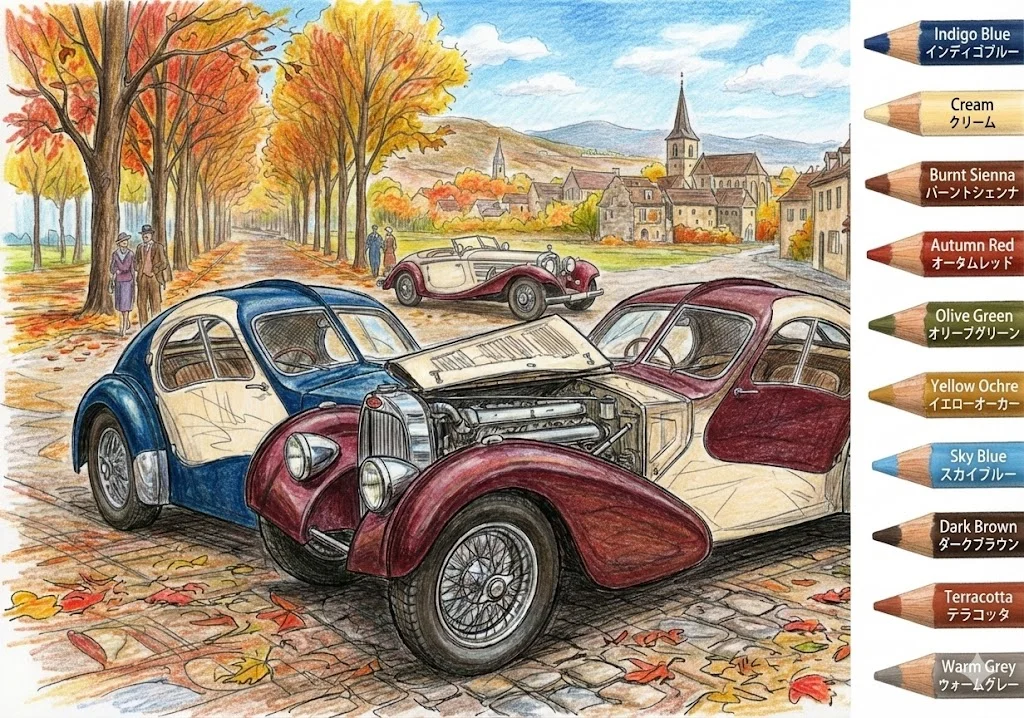 Colored sample of the Classic Cars coloring page