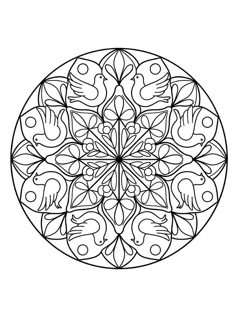 Printable free coloring page for seniors: Dove Mandala coloring page