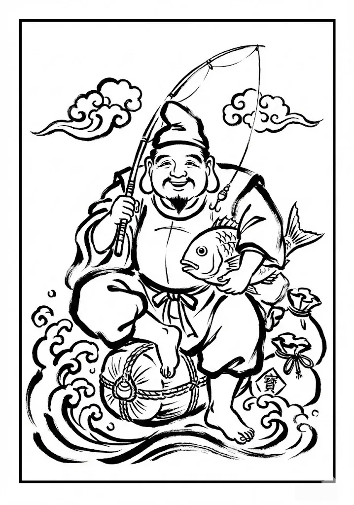 Printable free coloring page for seniors: Ebisu coloring page