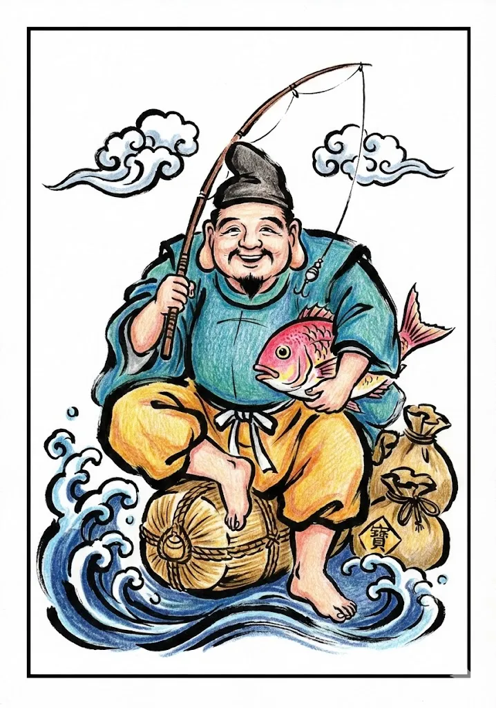Colored sample of the Ebisu coloring page