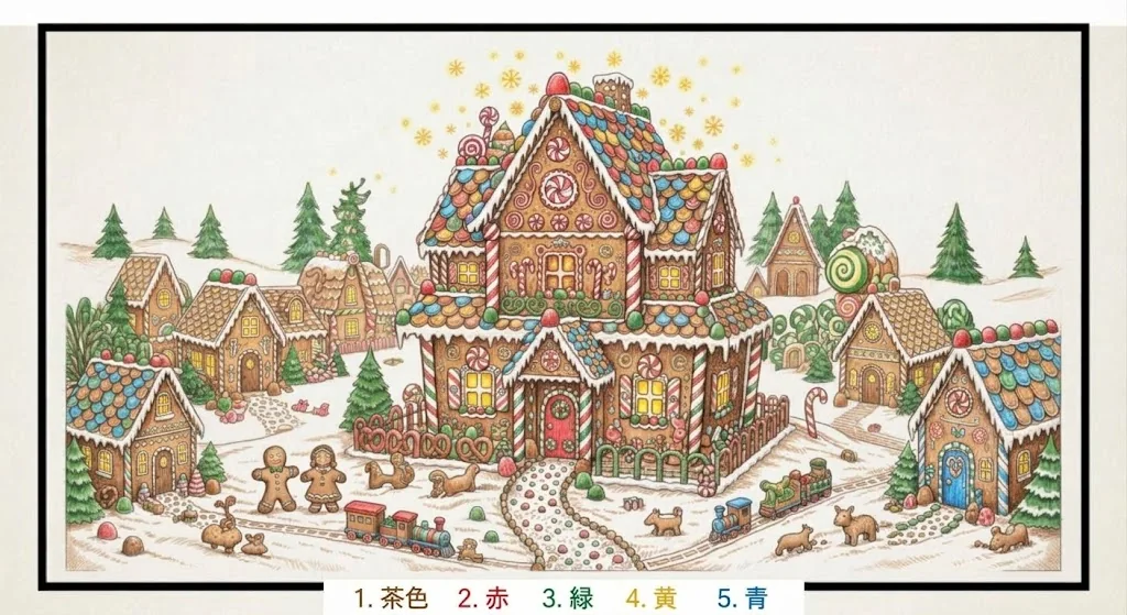Colored sample of the Gingerbread House coloring page