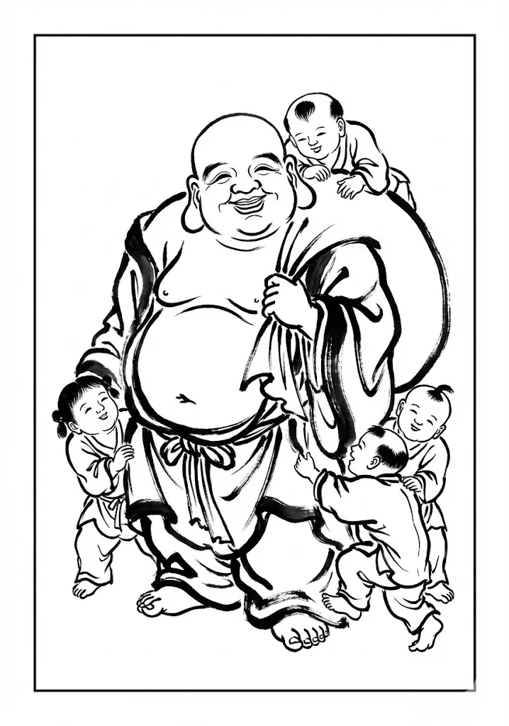 Printable free coloring page for seniors: Hotei coloring page