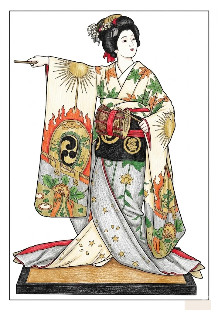 Standing Japanese Doll colored