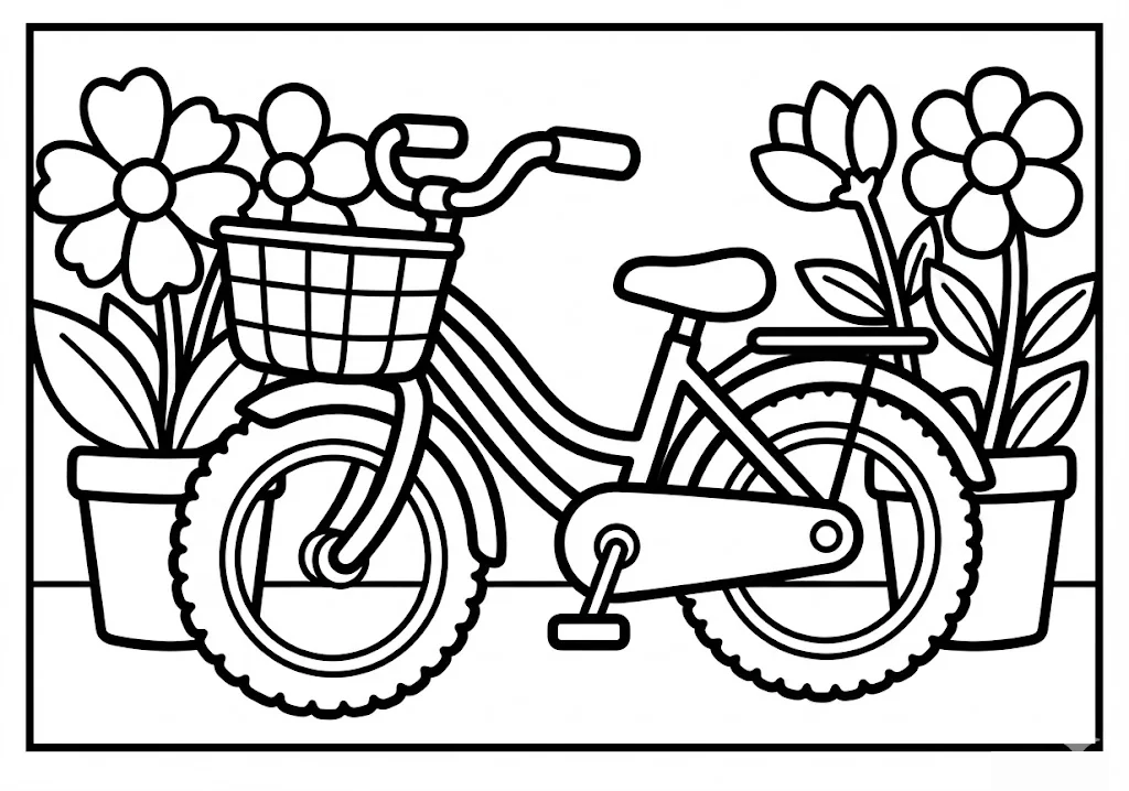 Printable free coloring page for seniors: Bicycle coloring page