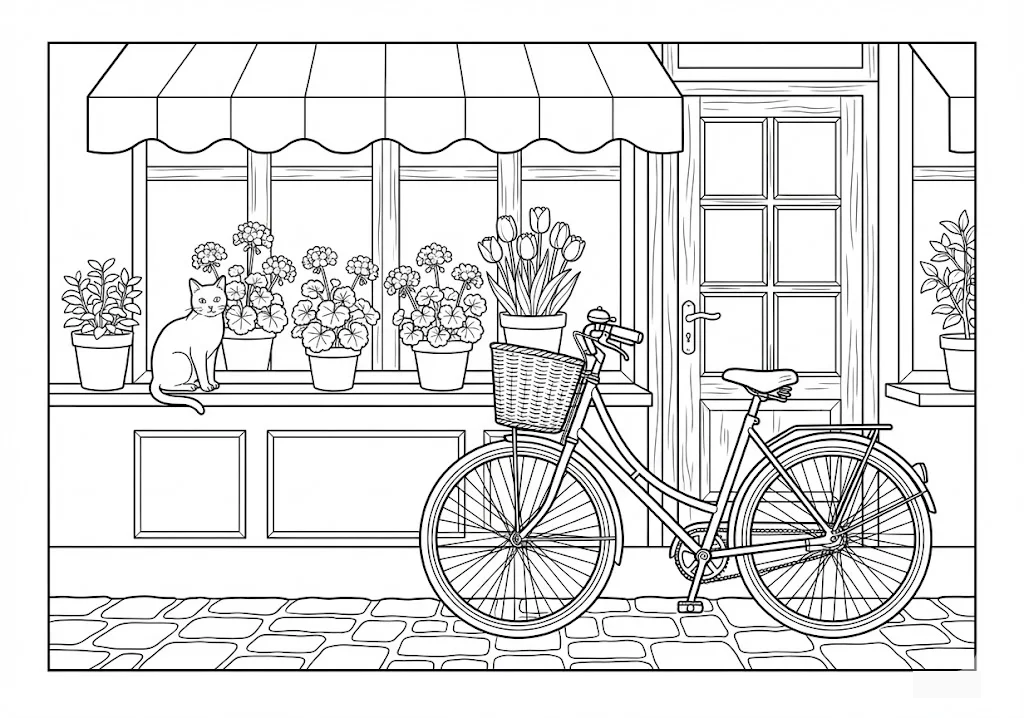 Printable free coloring page for seniors: Bicycle coloring page