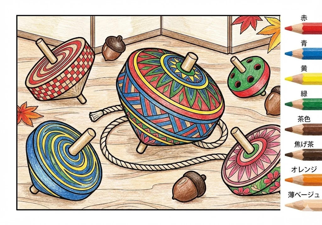 Colored sample of the Spinning Top coloring page