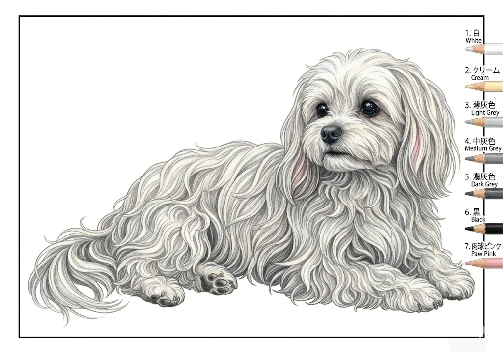 Colored sample of the Maltese coloring page
