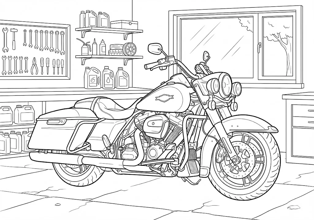 Printable free coloring page for seniors: Motorcycle coloring page