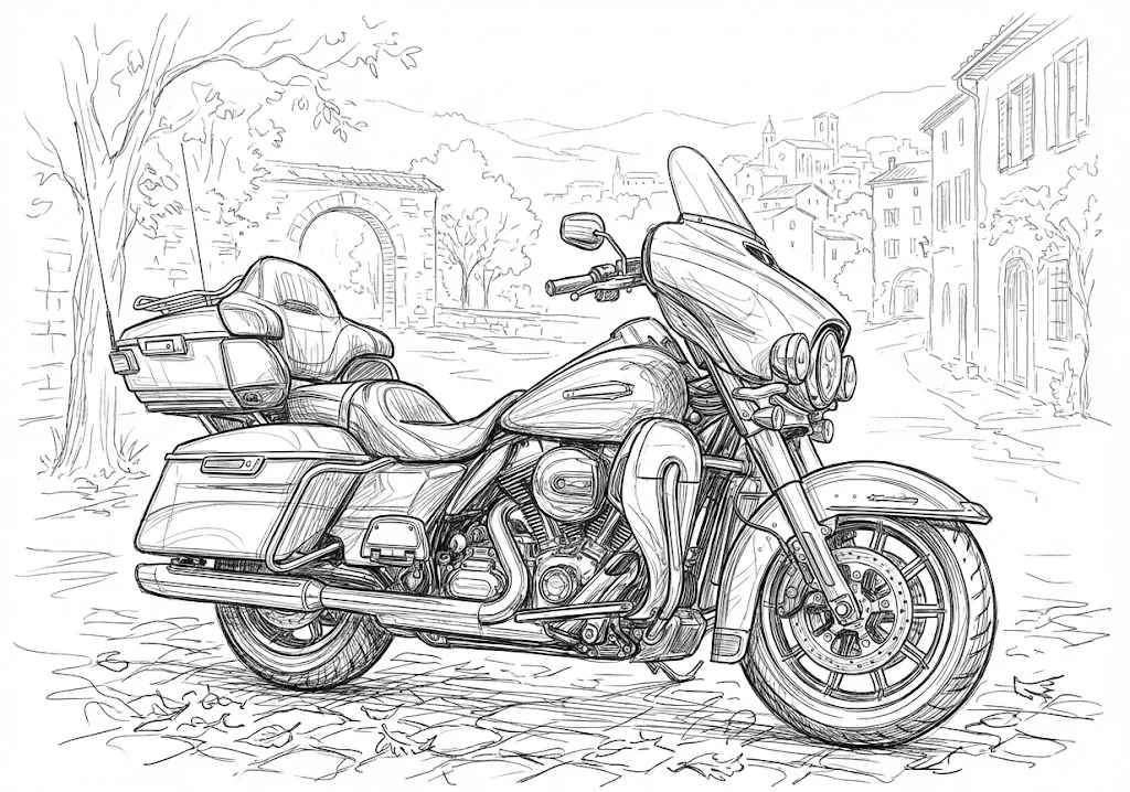 Printable free coloring page for seniors: Motorcycle coloring page