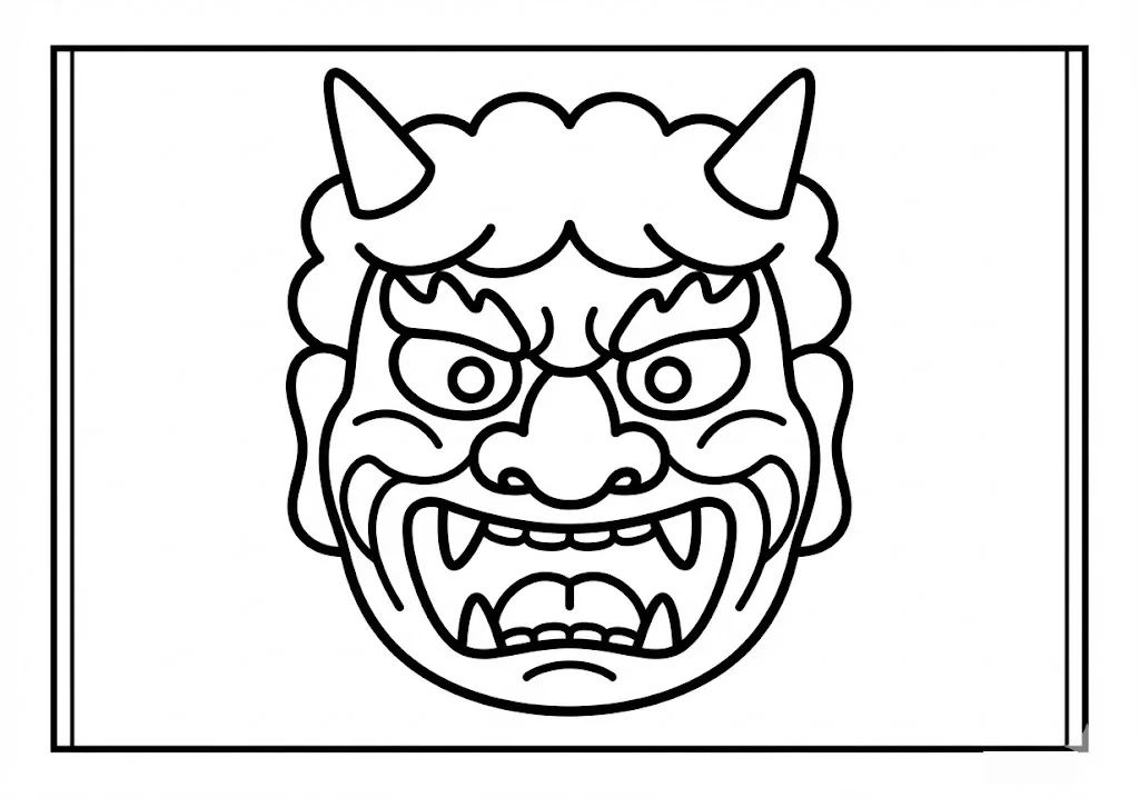 Printable free coloring page for seniors: Oni Mask coloring page