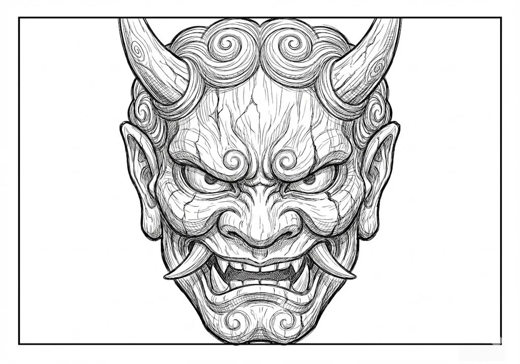 Printable free coloring page for seniors: Oni Mask coloring page